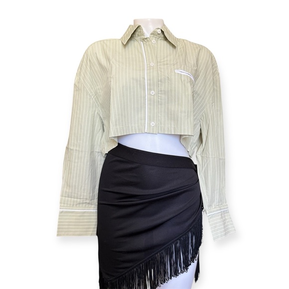 Zara Sage Green Striped Shirt - Picture 4 of 14